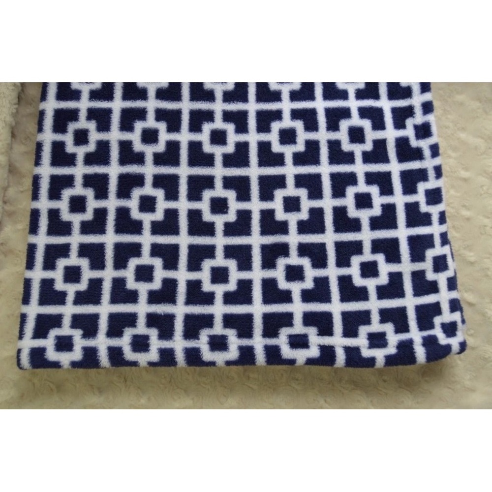 Luvable Friends Blue White Print Baby Blanket Security Lovey Square Geo